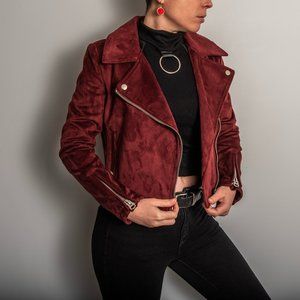 Wine / Burgundy Suede Moto Jacket